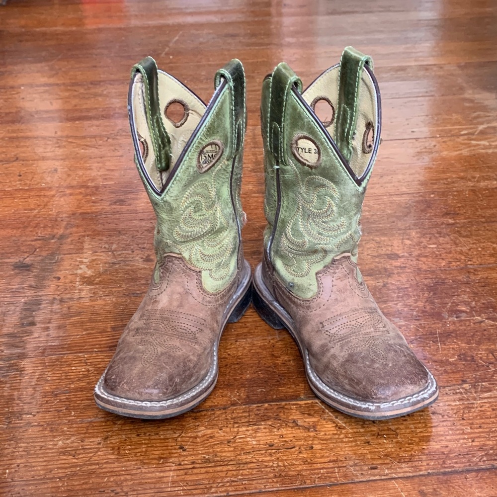 Kids Cowboy Boots - Green and Brown